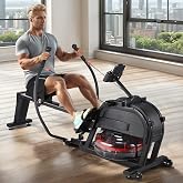 Hipicute Rowing Machine, Magnetic Water Rower Machine for Home, 16 Levels of Quiet Resistance, Extended Slide Rail with Max 350lb Weight Capacity, App Compatible, Full-Body Workout Fitness Rower