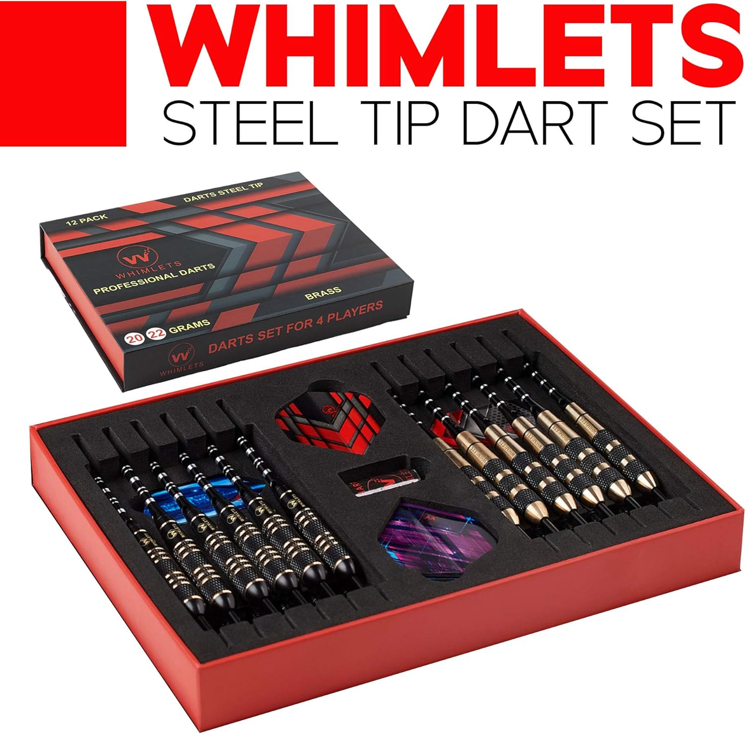 Whimlets Steel Tip Darts Set - Professional Darts Steel Tip for Dartboard with Brass Barrels and Extra Aluminum Shafts, O-Rings, Flights + Dart Tool and Sharpener + Gift Case : Sports & Outdoors