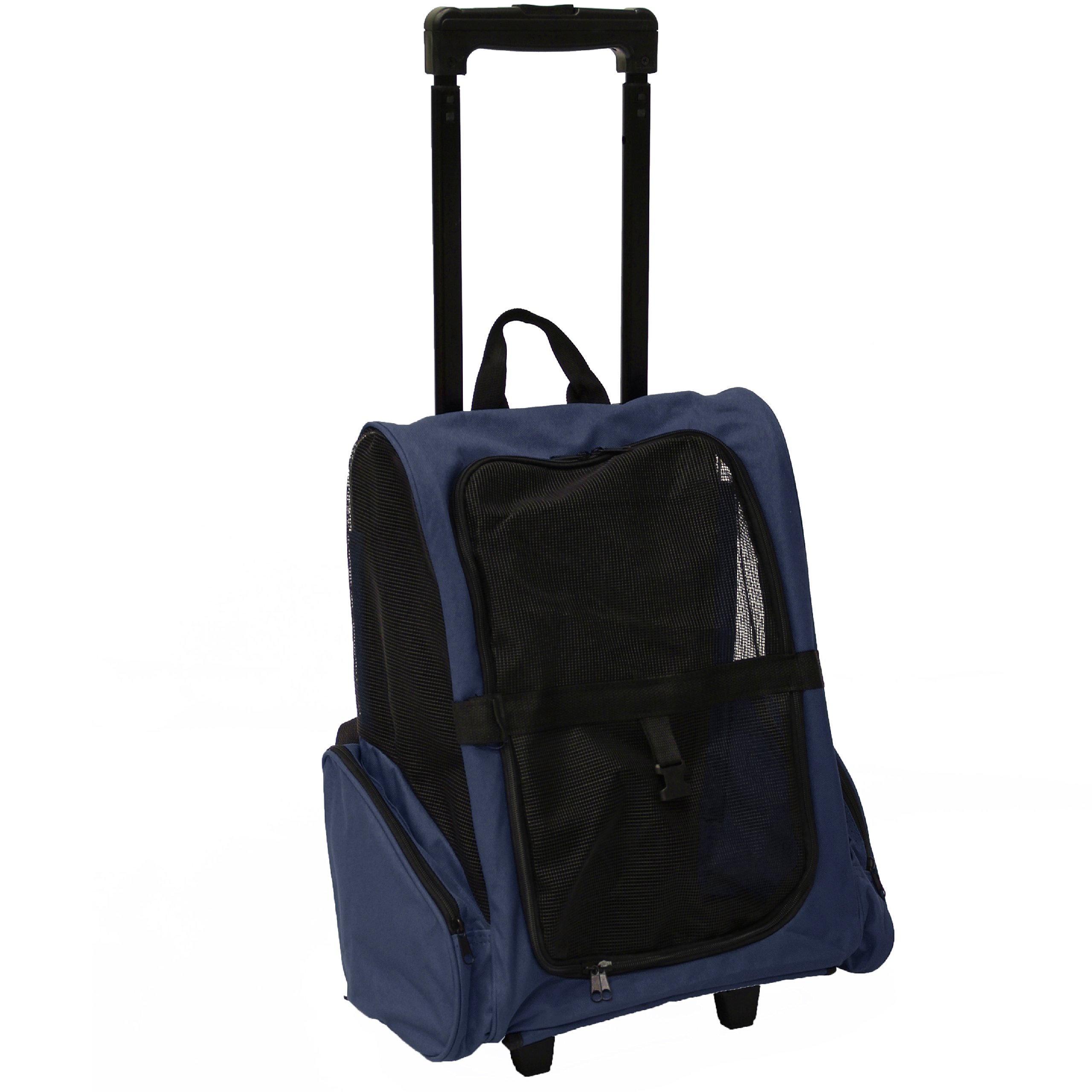 Mool Pet Carrier Backpack with Integrated Trolley and Telescopic Handle, 36 x 36x49 cm, Navy Blue