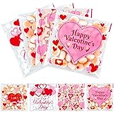QOIUSO 100 Pcs Valentines Self-Sealing Cookie Bags - 4x4 Inch Valentines Cellophane Treat Bags for Candy, Cookies, Gifts - Pink Clear Goodie Bags for Packing Valentine's Day Party Favors - 2.8 Mil