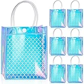 Ribbonlic 24 Pcs Mermaid Clear Gift Bags, Mermaids Party Favor Bags Mermaid PVC Gift Candy Treat Bag for Themed Birthday Party Supplies Favors