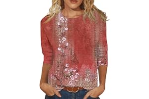GENERIC Womens Shirts Dressy Casual,Women'S Fashion Casual Round Neck Three Quarter Sleeve Printed T-Shirt Top