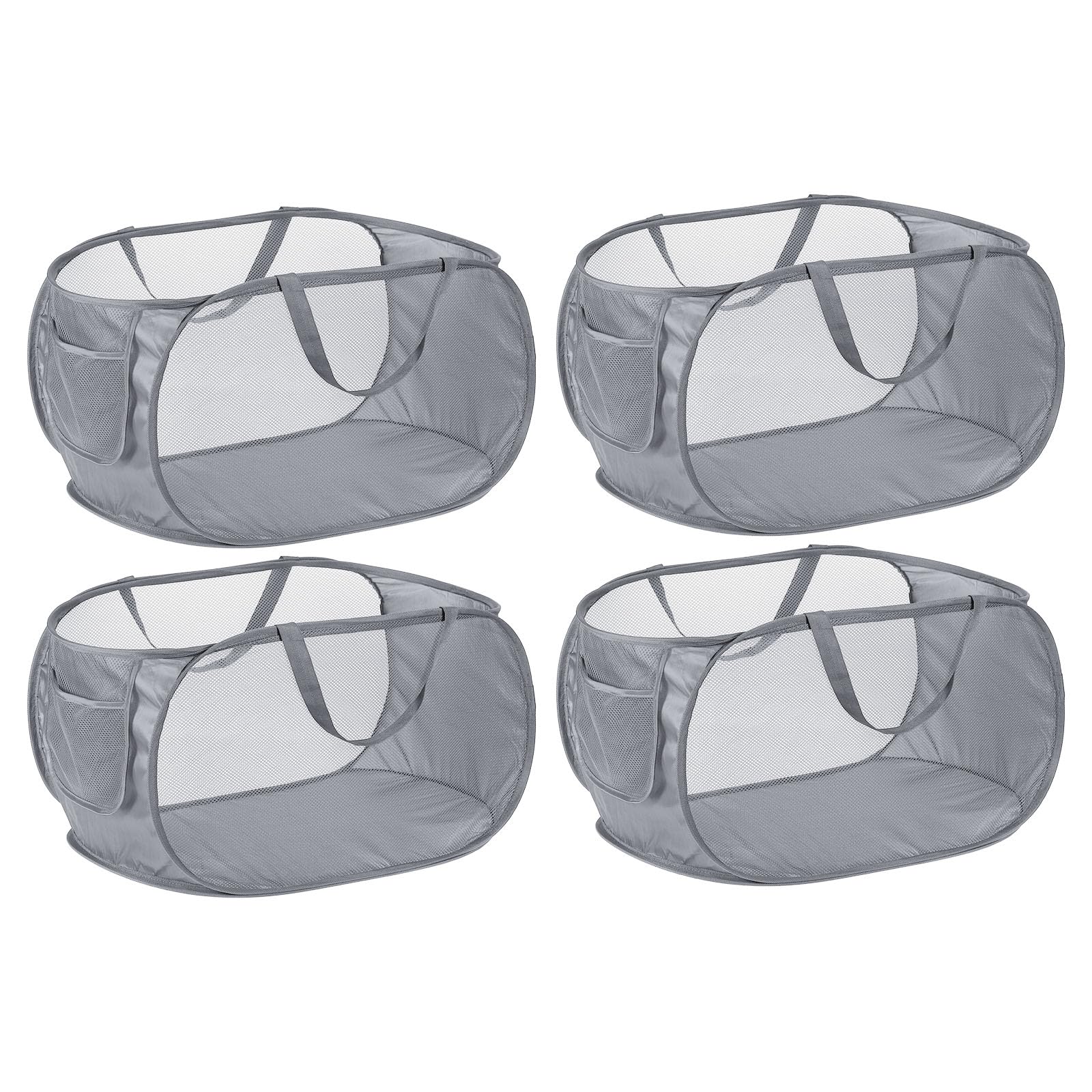 PATIKIL Mesh Laundry Hamper, 4 Pack Collapsible Laundry Baskets Dirty Clothes Laundry Bag with Handles for Laundry Room, Travel, Gray