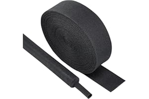 SUNNAREPOON Black 2:1 Ratio Automotive Heat Shrink Braided Sleeving,Wear-Resistant Flat Woven Shrinkable Sleeve Fabric Car Cable Wires Hoses Protection (1-1/8"-8ft)