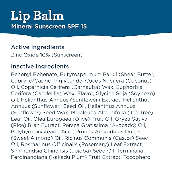 3-PACK BLUE LIZARD MINERAL SPF 15 LIP BALM: BROAD SPECTRUM SUN PROTECTION, NATURAL COCONUT FLAVOR, 8 NATURAL OILS, INFUSED WITH AUSTRALIAN KAKADU PLUM, RICH IN VITAMIN C, VEGAN, EACH TUBE 0.13 OZ.