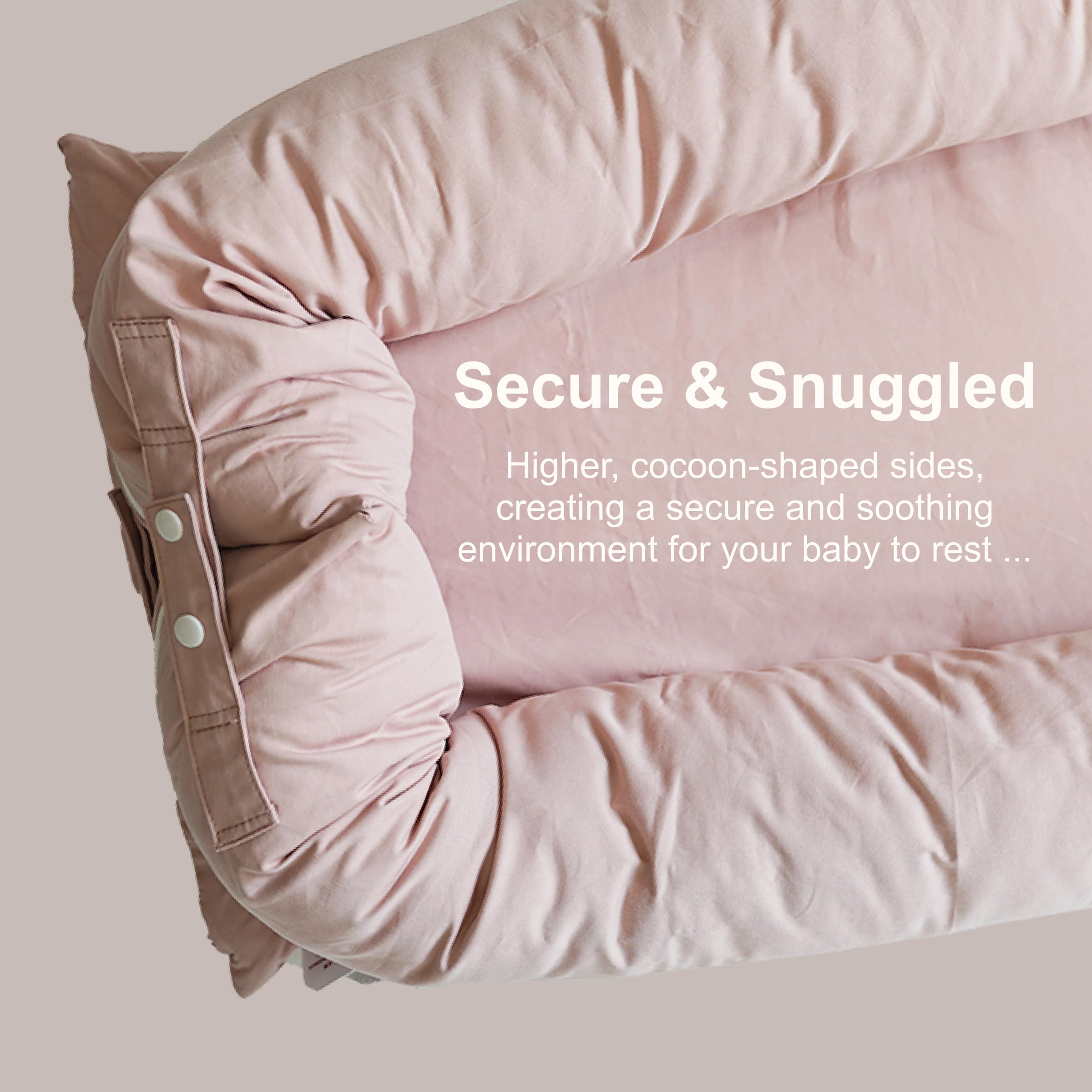 CooCooBaby Deluxe Infant Lounger, Baby Nest Cover for Baby Girls & Boys, Newborn Essentials for Baby 0-12 Months, 100% Cotton (DustyRose)