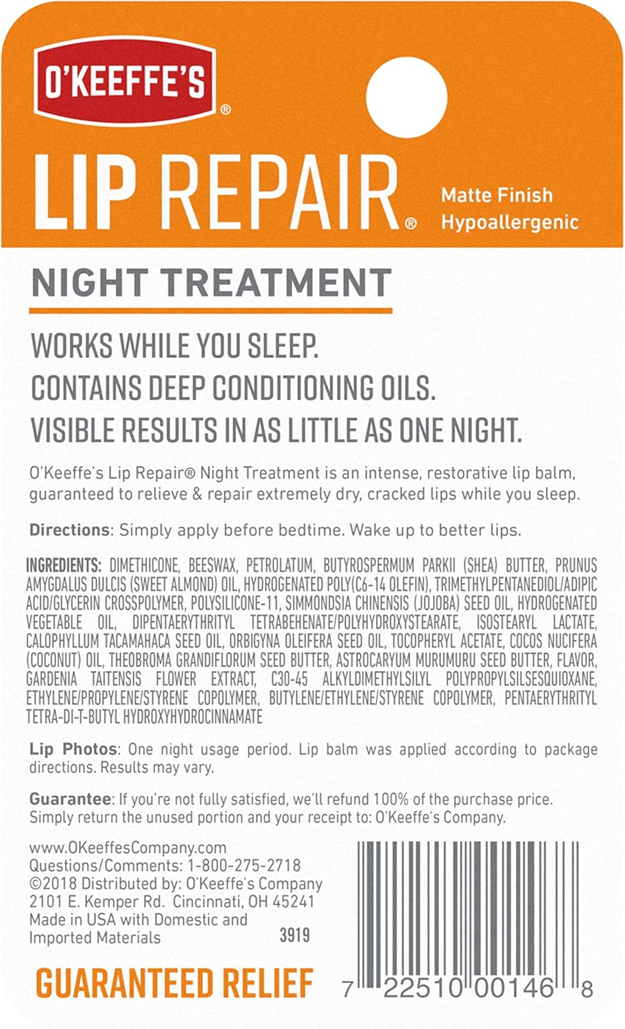 O'Keeffe's Lip Repair Night Treatment Lip Balm .25 Ounce Jar, K3015207: Home Improvement