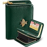 Bistup Credit Card Holder Wallet for Women Cute Leather Ladies Teen Girls Female Cardholder Wallets Accordion Purse Small Medium Aesthetic Print Green Unique Modern Design Rfid Zipper Around