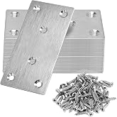 100 x 50 x 2mm Flat Mending Plate - Stainless Steel - Silver - 6Pcs | Masendelk 4 x 2 Inch Straight Brackets - Metal Joining Plate - Fixing Flat Plate for Wood Furniture