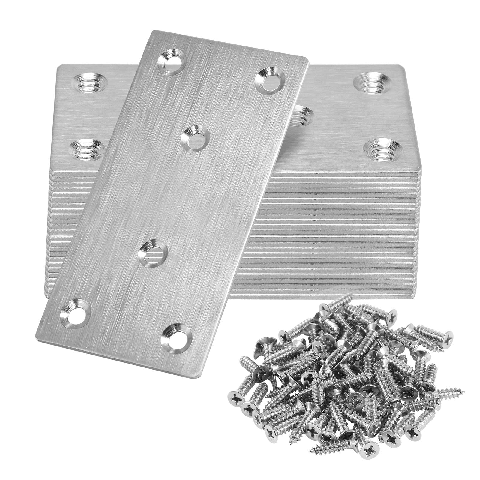 Photo 1 of 100 x 50 x 2mm Flat Straight Brace Bracket, Masendelk Silver Flat Mending Plate Stainless Steel Fixing Corner Brace for Wood Furniture (4 x 2 Inch, 12 Pcs)