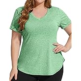 FOREYOND Plus Size Workout Tops for Women T Shirts Loose Fit V Neck Clothing Yoga Casual Summer