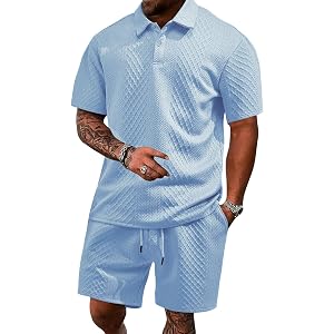 Yimoon Men's 2 Pieces Outfits Polo Shirt and Shorts Set | Waffle Knit,Oversized, Athletic & Jogging, Casual Short Set, Summer