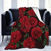 Red Black Flower Rose Blanket Soft Lightweight Throw Blankets Cozy Flannel Bed Throws for Sofa Couch Travel Home Room Bedroom Decor Gifts for Girls Boys Women 60"x50"