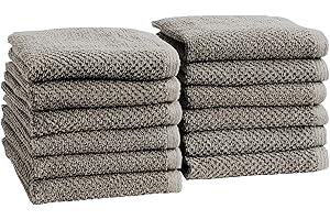 Great Bay Home 100% Cotton 12-Pack 13x13 Wash Cloth - Absorbent, Quick-Drying, Durable Face Towels for Bathroom Decor - Low-Twist, Two-Ply Fibers (Dark Grey)