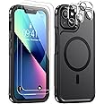 Lanhiem Magnetic for iPhone 13 Case, 2 Pack [Tempered Glass Screen Protectors+Camera Lens Protectors] 10 FT Military Drop Protection Anti-Fingerprint Slim Design Phone Cover for iPhone 13 (Black)