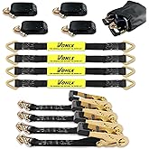 VONLX Car Trailer Tie Down Straps 4 Pack Kit, 2" x 8" Ratchet Straps Tie Down with Double J Hook with Clip, 2" x 36'' Heavy Duty Axle Strap for Car, Truck, UTV Transport,10,000lbs Break Strength