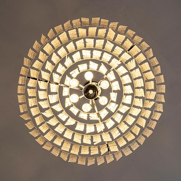 TOCHIC CAPIZ SHELL CHANDELIER, 6-LIGHT CHANDELIER FOR DINING ROOM, COASTAL CHANDELIER WITH NATURAL SHELLS, ROUND BOHO LIGHT FIXTURES FOR BEDROOM, LIVING ROOM, KITCHEN AND FOYER, CHROME, W-23.62″