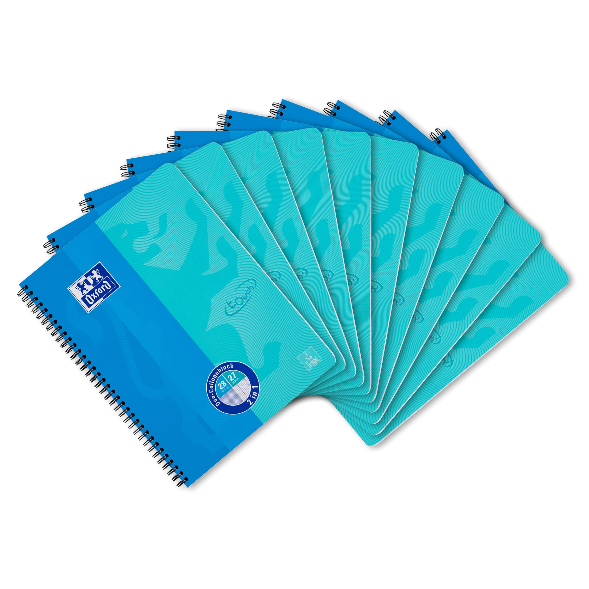 Oxford Touch College Pad Duo A4 checkered and lined, 80 sheets, blue, pack of 10