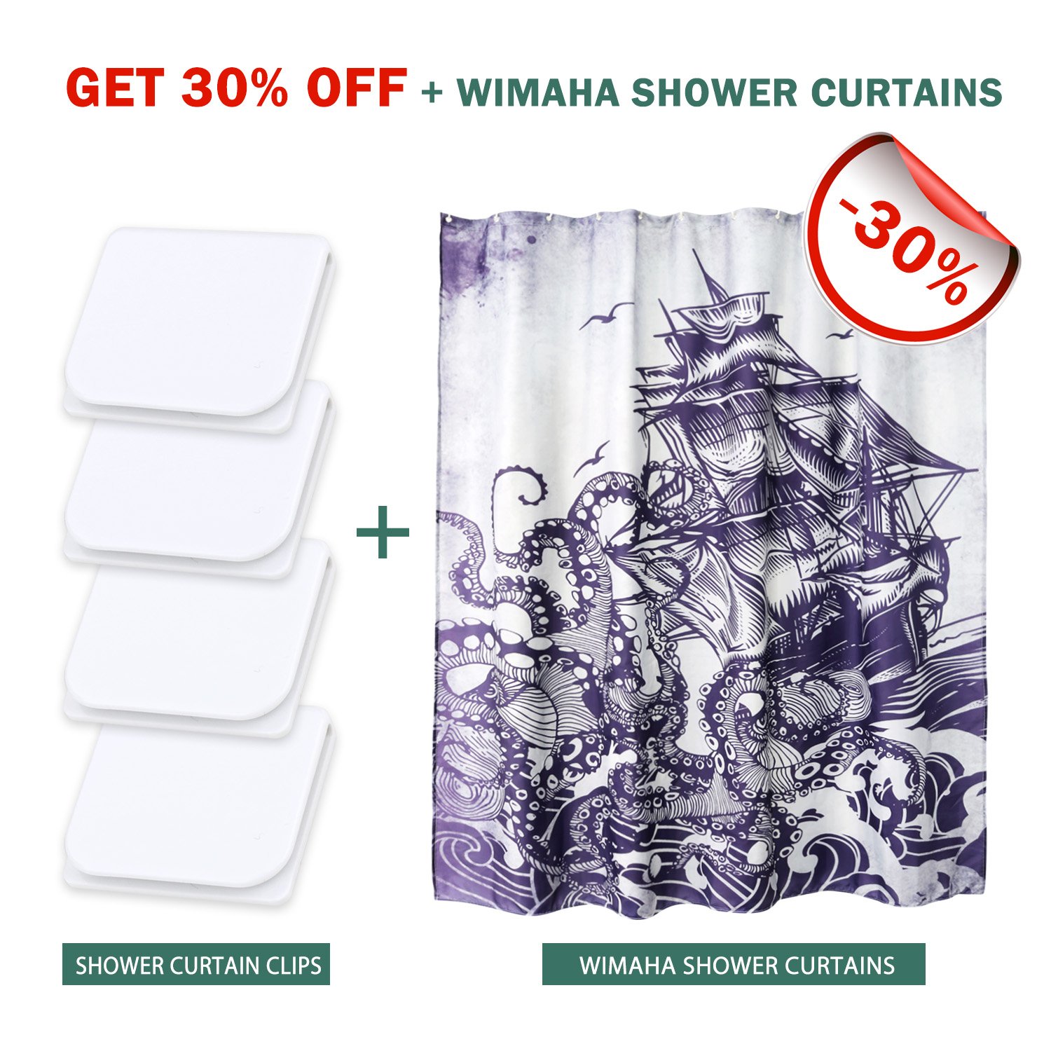 Shower Curtain Clips, Wimaha 4 Pack Shower Splash Guard Self Adhesive
