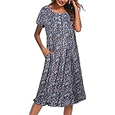 Ekouaer Nightgowns for Women with Pockets Button Front Short Sleeve House Dresses Floral Print Mumu Dress