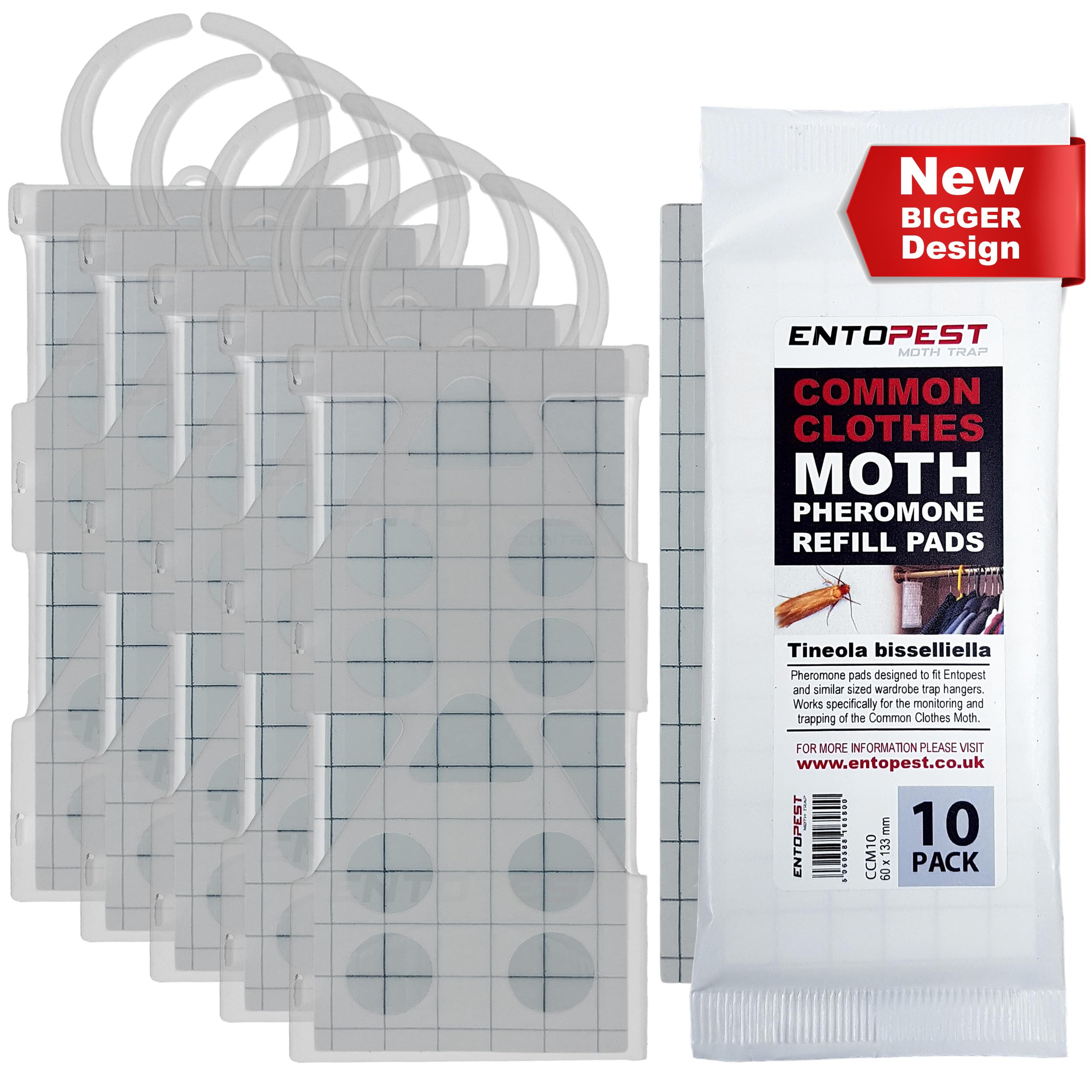 Entopest Monitoring Moth Traps | 10 Refill Pads & 5 Reusable Hangers | Clothes Moth Detection | Sticky Monitoring Pads for Wardrobes | Pheromone-Based Monitoring Only