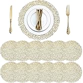 Cedilis 12 Pack 15 Inch Round Pressed Vinyl Placemats, Non-Slip, Washable Gold Place Mats, Christmas Wedding Accent Centerpie