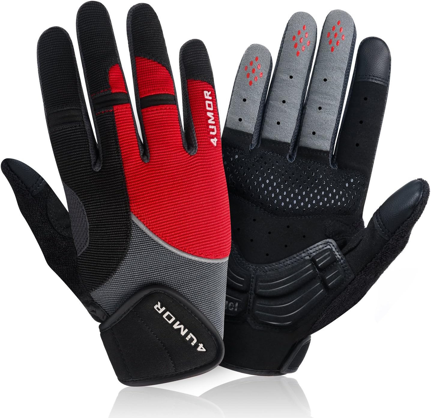 4UMOR Cycling Gloves Full Finger Gel Padded for Mountain Bike Road Riding Touch Screen Gloves, For Men and Women