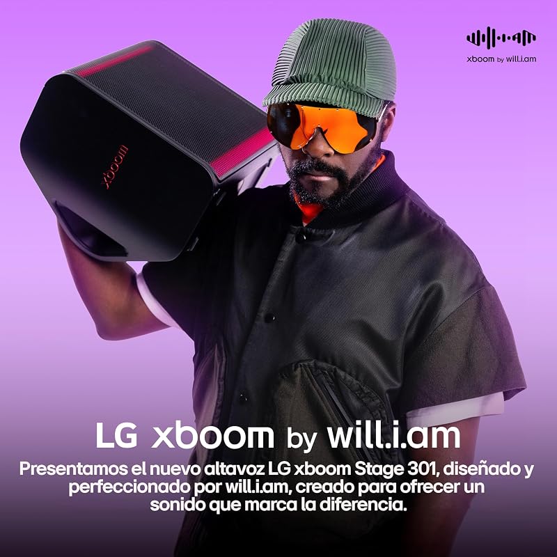 LG xboom Stage301, Altifalante Bluetooth, Alta Potência, Portátil, Funções DJ, Karaoke, com Luzes LED Variáveis, Ampla Conectividade, Som Absoluto