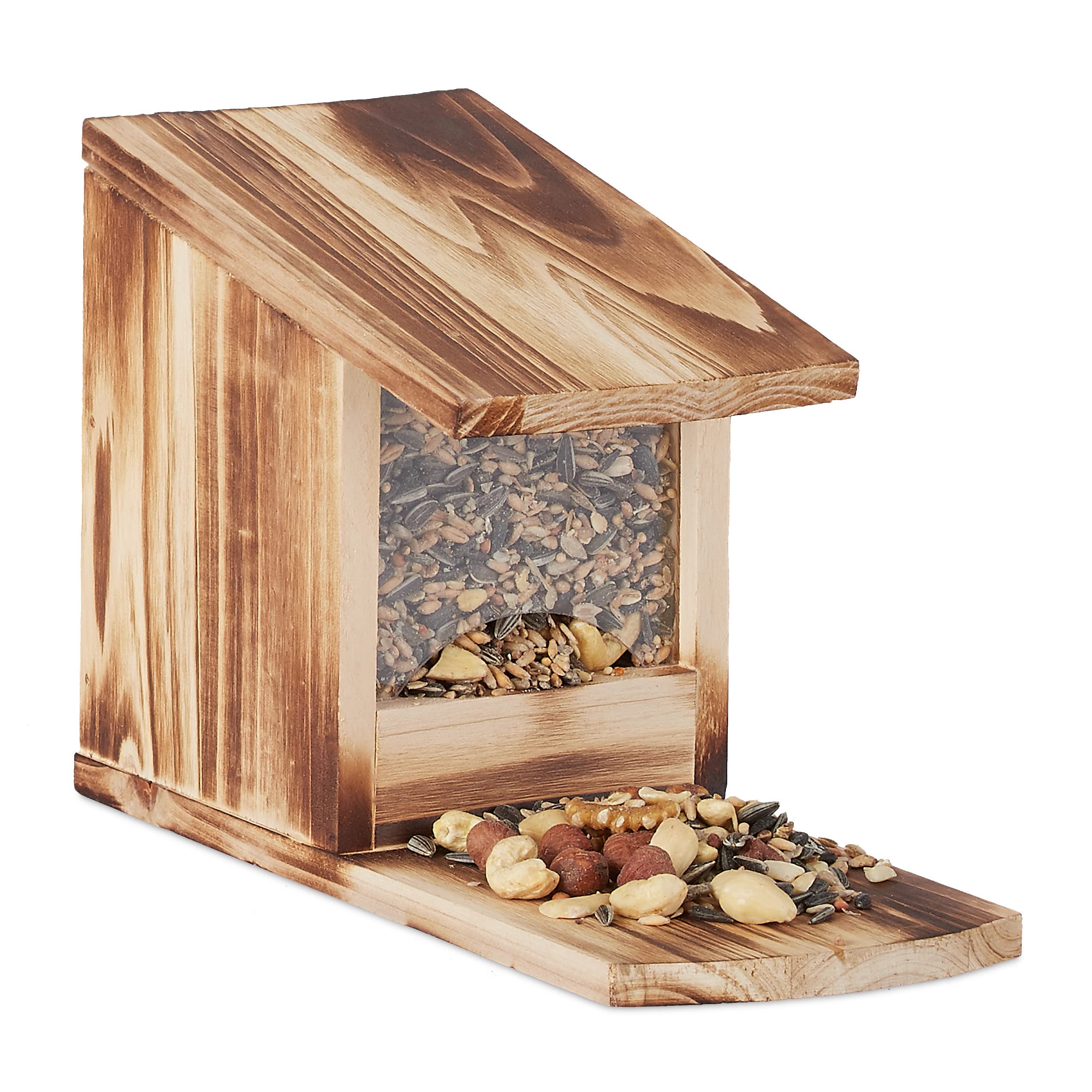 Relaxdays Squirrel Feeder House, Feeding Station Box, Standing, Wooden, HWD: 17.5 x 12 x 25 cm, Flamed