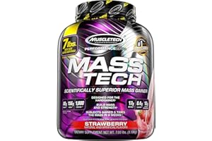 Mass Gainer Protein Powder | MuscleTech Mass-Tech Mass Gainer | Whey Protein Powder + Muscle Builder | Weight Gainer | Protein Powder for Muscle Gain | Creatine Supplements | Strawberry, 7 lbs