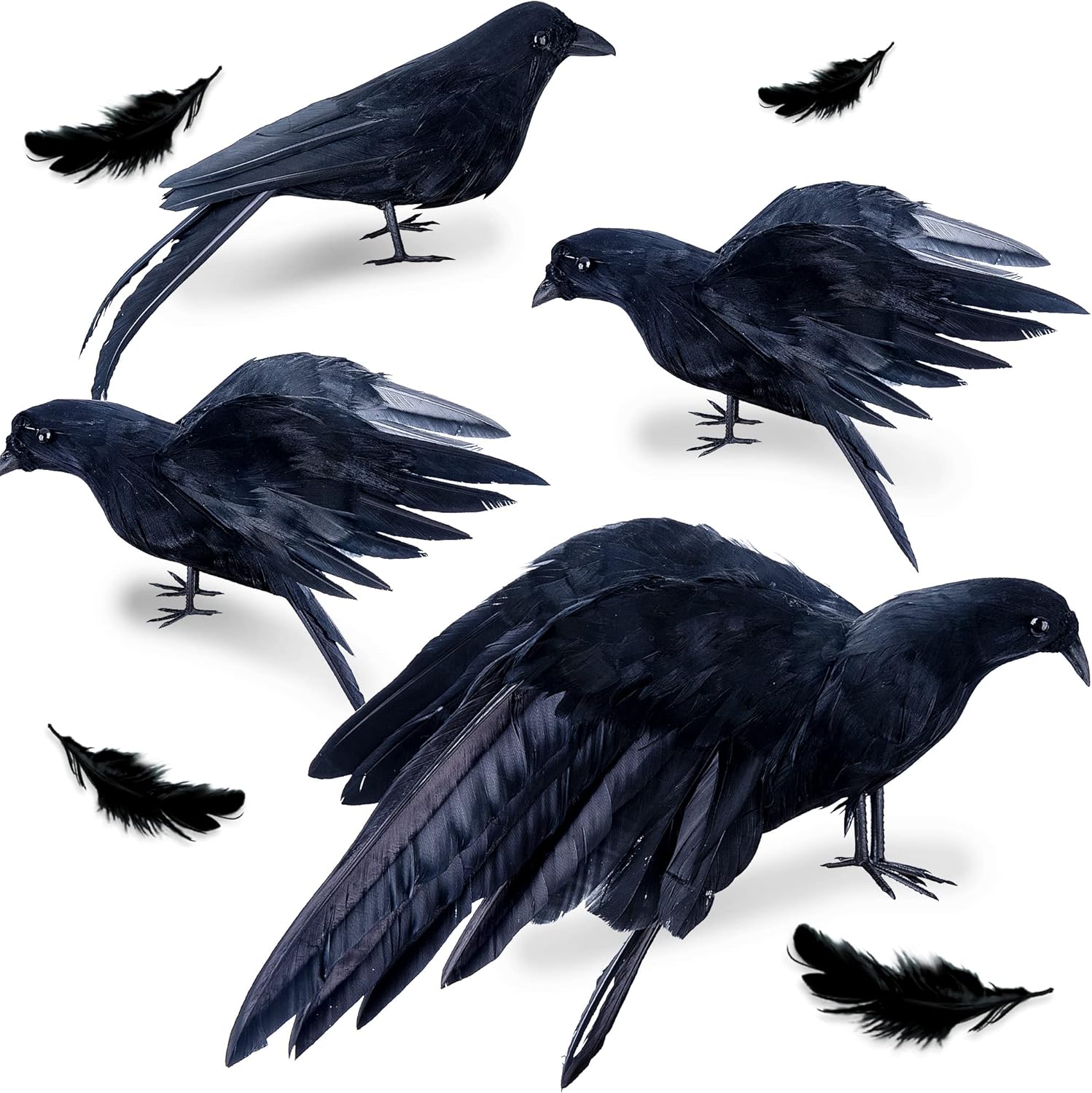 Holiday Décor Storage - 4Pack Realistic Black Feathered Crow Bird - 13