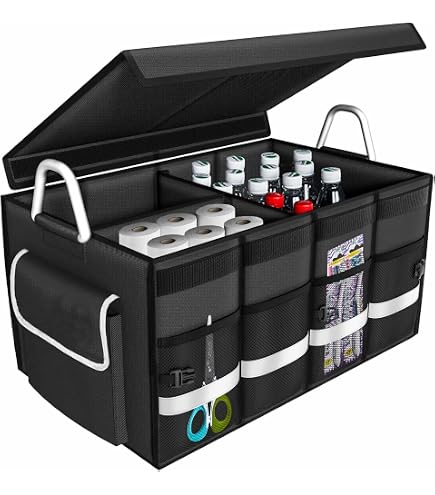 DURABLEZ Extra Large Car Trunk Organizer - Modular 4-Compartment Storage For SUV & Sedan | Black