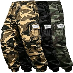 xueteox 3-Pack Boys Quick Dry Cargo Pants, Lightweight Athletic Joggers Outdoor Hiking Sweatpants for Kids Size 8-12Y