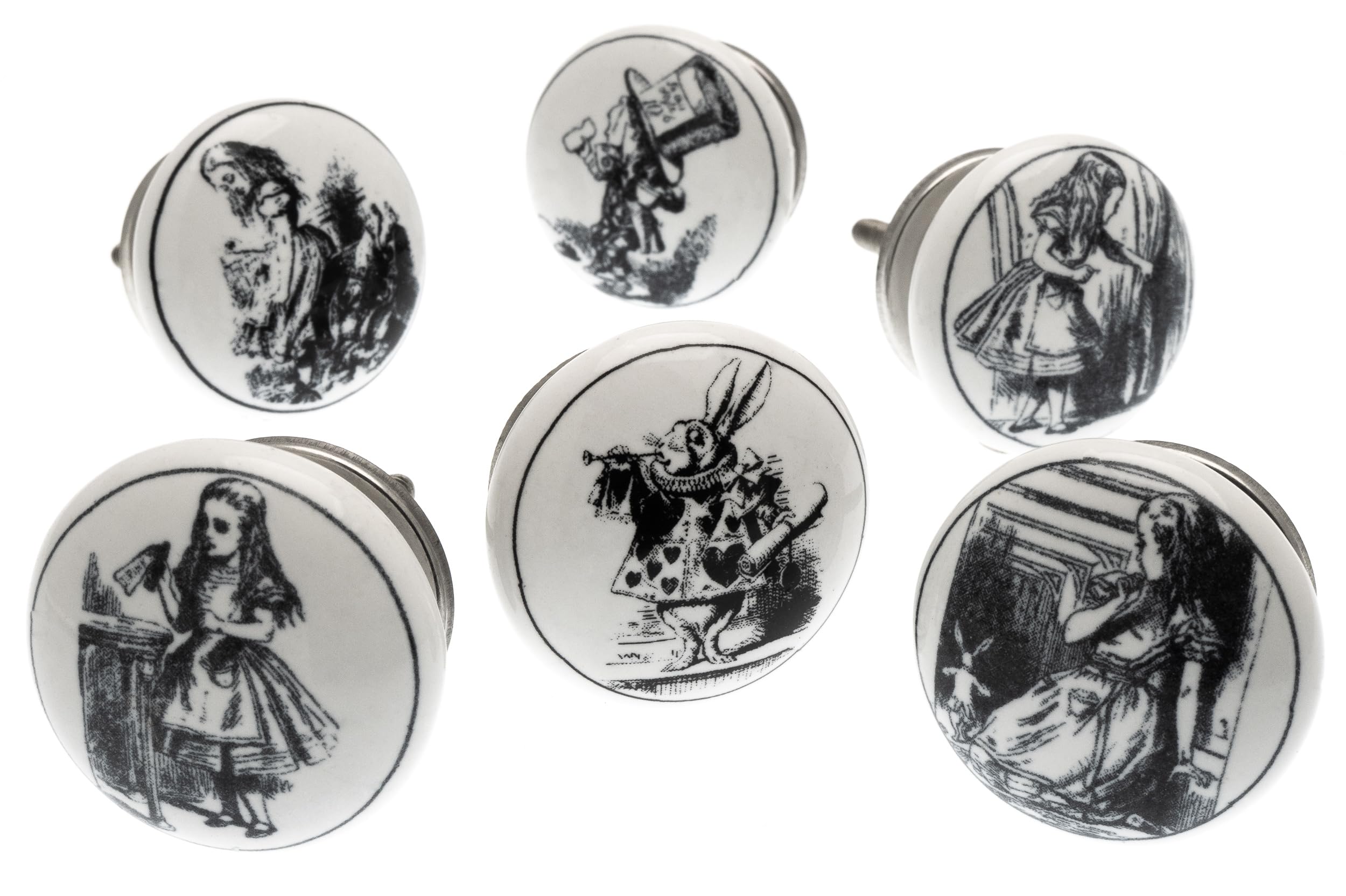 Mango Tree - Mixed Set of 6 'Alice in Wonderland' Shabby Chic Vintage Style Ceramic Cupboard Knobs (MG-28)