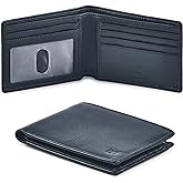 Real Leather Mens Bifold Wallet RFID Blocking Slim Minimalist Front Pocket - Thin & Stylish with ID Window in Gift Box (Nappa, Midnight Navy)