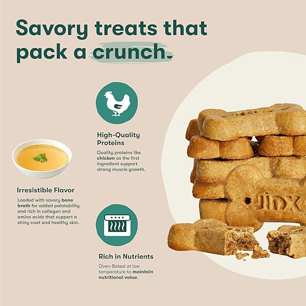 JINX OVEN-BAKED CHICKEN BONE BROTH BISCUIT TREATS, CRUNCHY, ALL NATURAL, SUPERFOOD-RICH WITH REAL CHICKEN, PUMPKIN & BLUEBERRIES, 16OZ