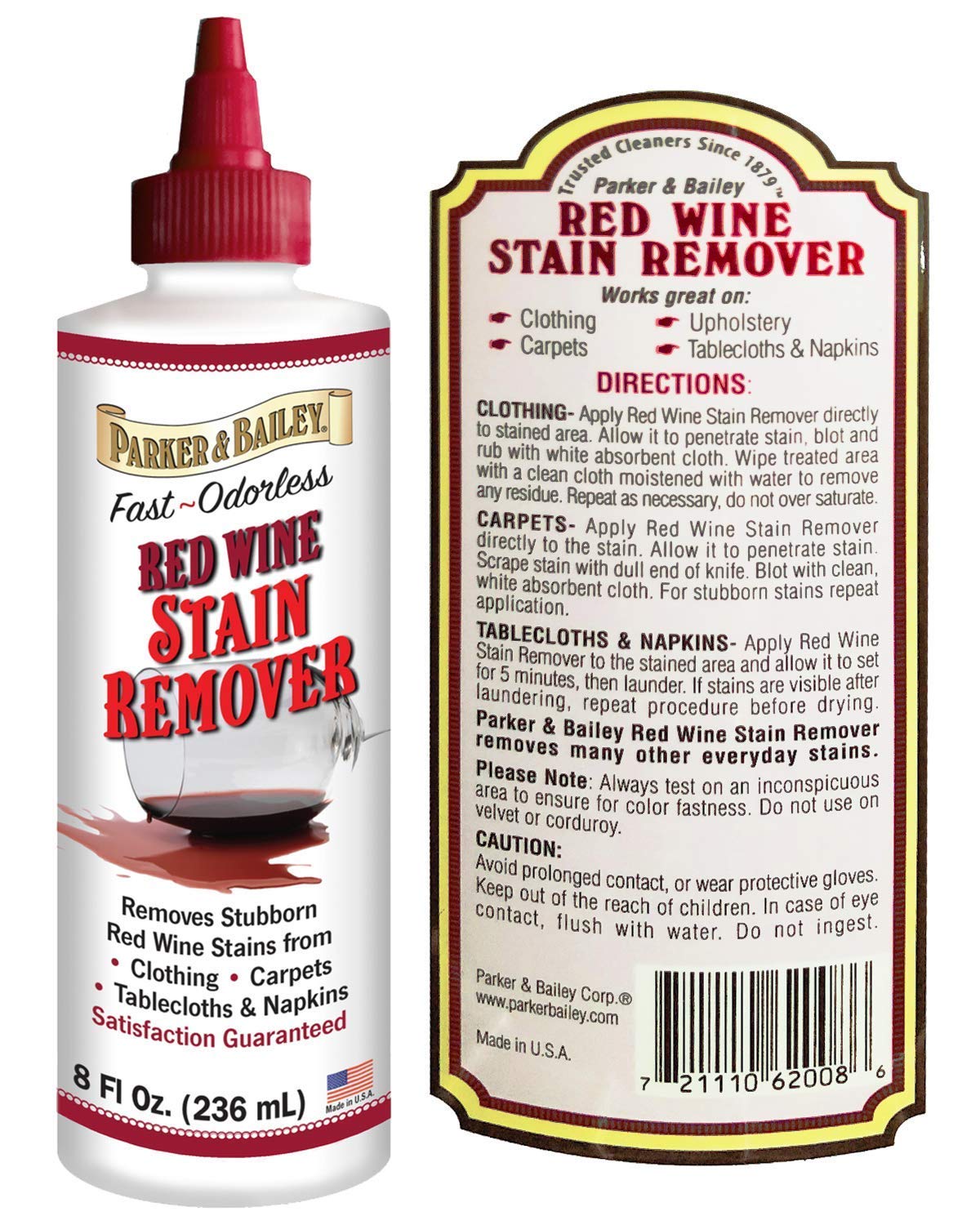 Parker and Bailey Stain Remover 16oz Bundled with Red Wine Stain Remover 8oz