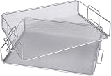 Exerz Letter Trays 2pc Mesh Desk Organiser Stackable A4 Metal Tray Silver Grey view 3