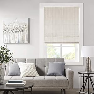 Madison Park Galen Cordless Roman Shades - Fabric Privacy Panel Darkening, Energy Efficient, Thermal Insulated Window Blind Treatment, for Bedroom, Living Room Decor, 31