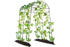 Lalahoni Garden Arch Trellis for Climbing Plants Outdoor, 7.8 Feet Tall Metal Large Archway Arbor Trellis Vine Plant Vegetables Squash Pumpkin Peas Beans Cucumber for Garden Raised Bed, Black