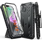 FNTCASE for iPhone 14/13 Case : with Belt-Clip Holster & Kickstand - Heavy Duty Military Grade Protection Cover Shockproof TPU Phone Shell Durable Rugged Full Protective Phonecase - 6.1 inch Black