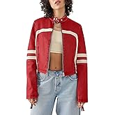 Saodimallsu Women’s Faux Leather Jackets Zip Up Stand Collar Cropped Motocross PU Coats