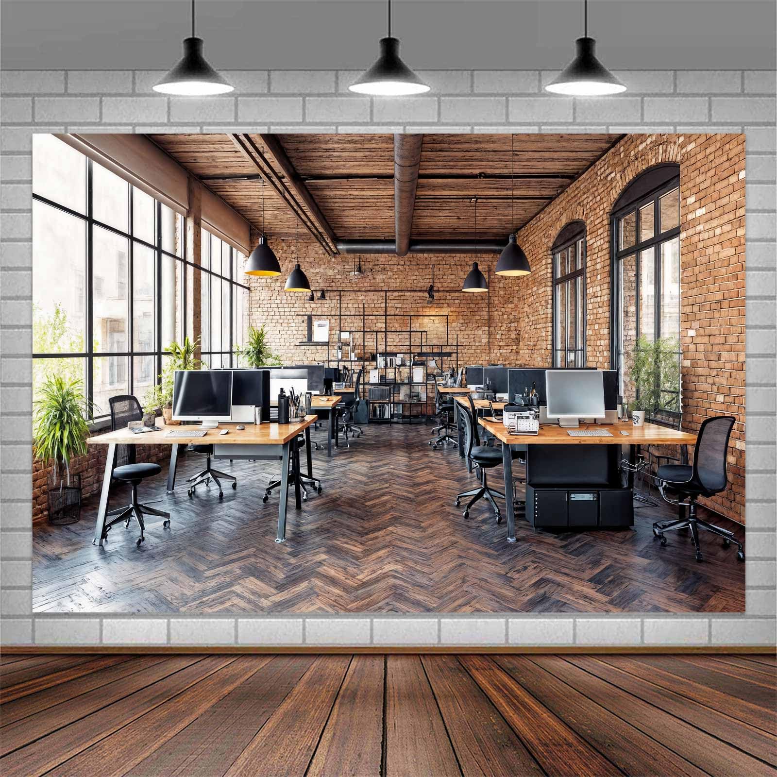 Photo 1 of 10x8ft Office Backdrop for Video Conference Photography Backdrop Zoom Meeting Video Modern Home Office Background Online Meeting Interior Brick Wall Work Environment for Live Video Studio Props Decor
