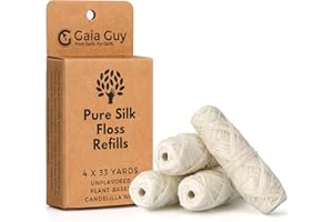 Gaia Guy Silk Dental Floss Refill | Unflavored Natural Silk | 4 spools x 33yds | Compostable, Sustainable & Biodegradable Sil