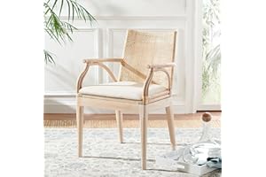 SAFAVIEH Home Collection - Gianni Natural & White Wash Solid Wood Rattan Arm Chair, Tropical Coastal Accent Seating for Living Room or Dining Space (SEA4011B)