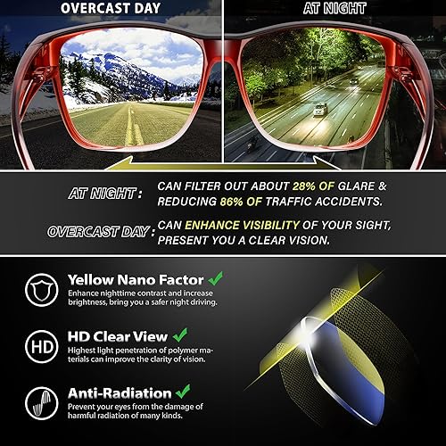 URUMQI Night Vision Glasses Fit Over Glasses for Men Women, Anti