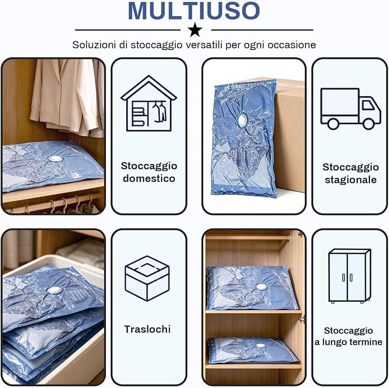 Sacchetti Sottovuoto Vestiti con Pompa Elettrica, contenenti 16 Sacchetti Sottovuoto (3 * 74x54 cm, 5 * 64x47 cm, 8 * 54x40 cm), Ldeali per viaggi, Traslochi e Conservazione