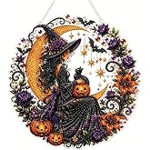 Halloween Pearl Diamond Art Kits for Adults, 10in Hanging Diamond Painting | 10x10in with Metal Chain & DIY Tools, Hanging Diamond Painting for Holiday Window Home Decor Gift