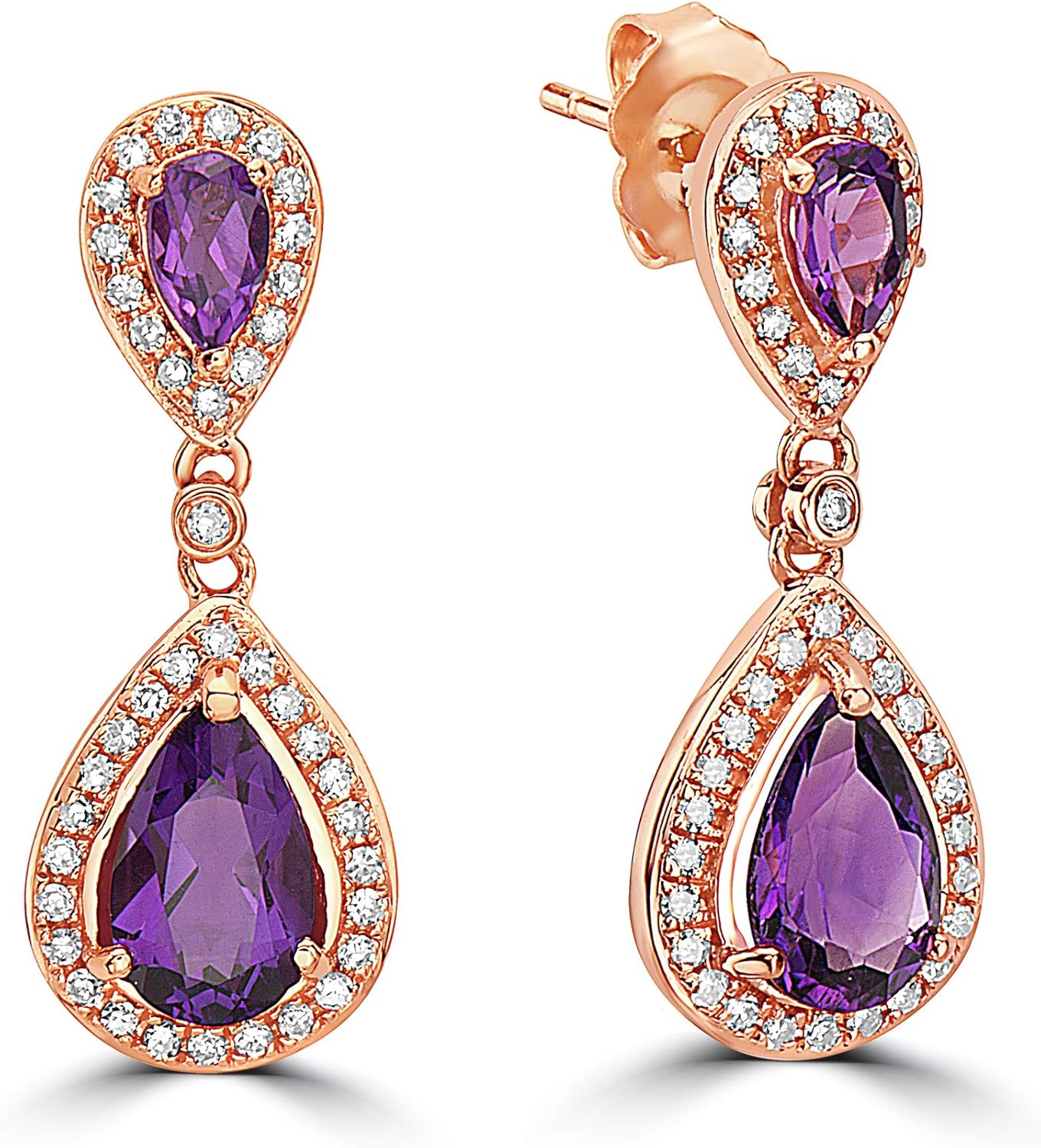 Effy Jewelry Amethyst Teardrop Earrings with Diamonds in 14K Rose Gold