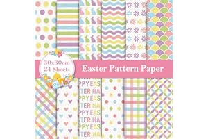 Whaline 12 Designs Easter Pattern Paper 24 Sheet Happy Easter Pastel Scrapbook Paper Double-Sided Spring Decorative Craft Paper Folded Flat for Card Making Scrapbook Photo Album Decor, 30 x 30cm
